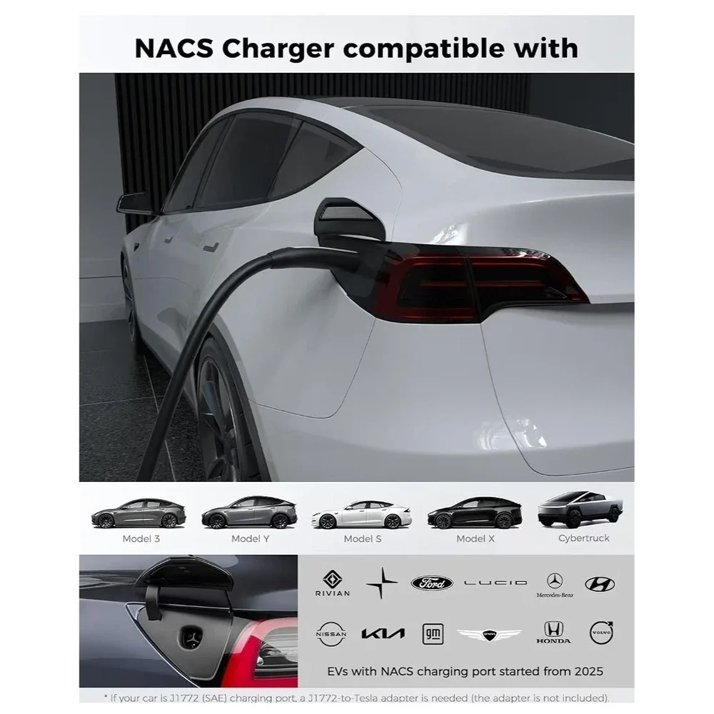 Level 1/2 Tesla‎ Charger, ETL/CSA Certified, Adjustable 6-16A, 25ft Extension